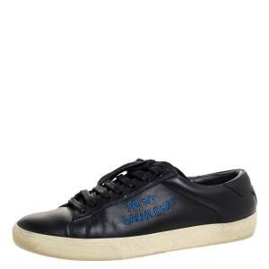 Pre Owned Saint Laurent Paris Black Leather Court Classic Logo Sneakers Size 39.5