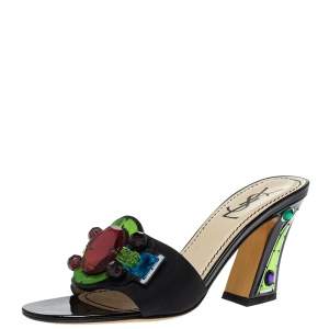 Pre Owned Saint Laurent Paris Black Gem Embellished Open Toe Sandals Size 35.5