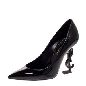 Pre Owned حذاء كعب عالي سان لوران باريس "أوبيوم" مقدمة مدببة جلد لامع أسود مقاس 35