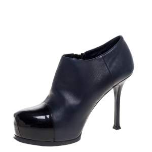 Saint Laurent Paris Blue/Black Leather Tribtoo Ankle Booties Size 37
