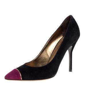 Saint Laurent Paris Black/Purple Suede Leather Pointed Toe Pumps Size 37.5