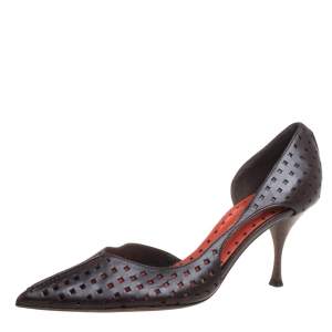 Saint Laurent Brown Perforated Leather D'orsay Pumps Size 38