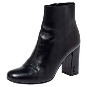 Pre Owned Saint Laurent Black Leather Loulou Zipped Ankle Boots Size 35