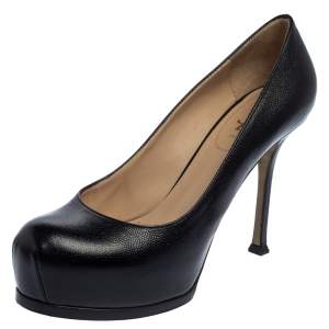 مملوكة مسبقًا حذاء كعب عالي سان لوران تريبتو جلد أسود نعل سميك مقاس 38.5