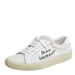 Pre Owned Saint Laurent White Canvas And Leather Court Classic Sneakers Size 38