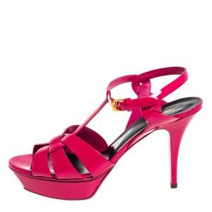مملوكة مسبقًا Saint Laurent Pink Patent Leather Tribute Sandals Size 41