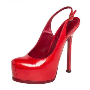Saint Laurent Red Patent Leather Tribtoo Sandals Size 37.5