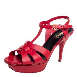 مملوكة مسبقًا Saint Laurent Red Leather Tribute Sandals Size 40