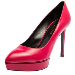 Saint Laurent Pink Leather Janis Pointed Toe Pumps Size 37.5