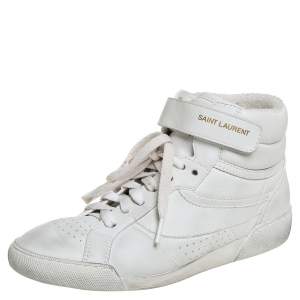 Pre Owned Saint Laurent White Leather High Top Sneakers Size 36
