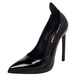 Pre Owned Saint Laurent Black Patent Leather Thorn Pointed Toe Pumps Size 37.5