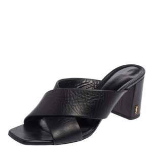 مملوكة مسبقًا Saint Laurent Black Leather Loulou Criss Cross Mules Size 41
