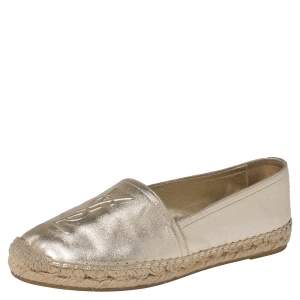 Pre Owned Saint Laurent Gold Leather Espadrille Flats Size 36.5