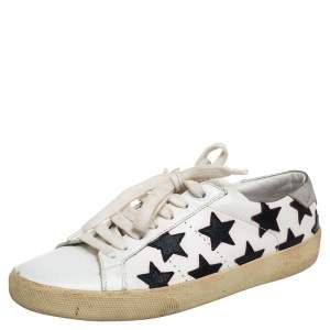 Pre Owned Saint Laurent White Leather Star Court Classic California Sneakers Size 37