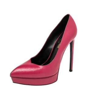 Pre Owned Saint Laurent Pink Leather Janis Pointed Toe Pumps Size 37