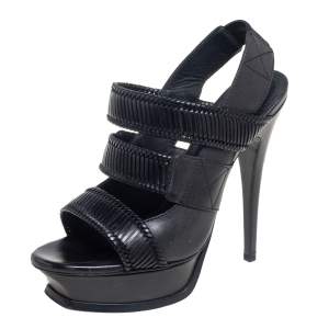 Saint Laurent Black Leather Slingback Platform Sandals Side 37.5