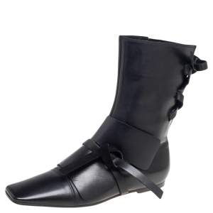 Pre Owned Saint Laurent Black Leather Mid Calf Boots Size 38.5
