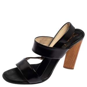 Saint Laurent Black Leather Open Toe Slingback Sandals Size 39.5