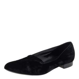 Saint Laurent Black Velvet Slip On Smoking Loafers Size 41