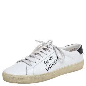 Pre Owned Saint Laurent White Leather Court Classic SL/06 Embroidered Sneakers Size 38.5