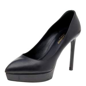 Pre Owned Saint Laurent Black Leather Janis Platform Pumps Size 37.5