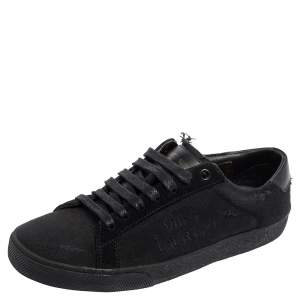 Pre Owned Saint Laurent Black Canvas And Leather Court Classic Logo Sneakers Size 37.5