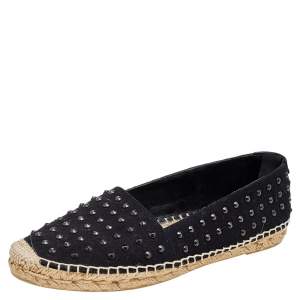 Pre Owned Saint Laurent Black Canvas Embellished Espadrilles Size 38
