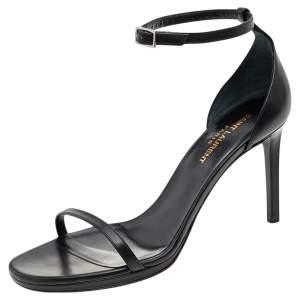 Pre Owned Saint Laurent Black Leather Jane Ankle Strap Sandals Size 38.5