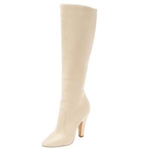 Pre Owned Saint Laurent Cream Length Knee Length Platform Boots Size 38.5