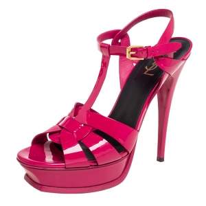 Pre Owned Saint Laurent Pink Patent Leather Tribute  Sandals Size 41