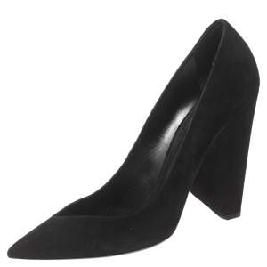 Saint Laurent Black Suede Platform Block Pumps Size 40