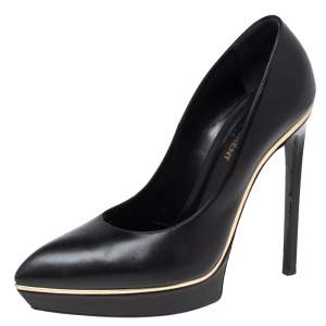 Pre Owned Saint Laurent Black Leather Janis Platform Pumps Size 37.5