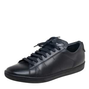 Pre Owned Saint Laurent Black Leather Signature Court Lips Low-Top Sneakers Size 40.5