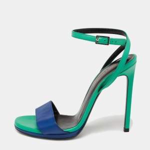 Saint Laurent Green/Blue Leather Jane Ankle Strap Sandals Size 37.5