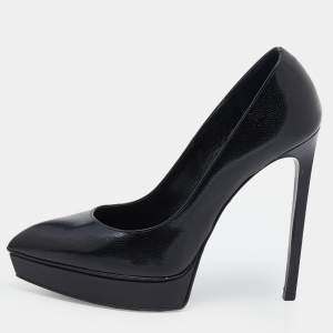 Saint Laurent Black Leather Janis Pointed Toe Pumps Size 38.5