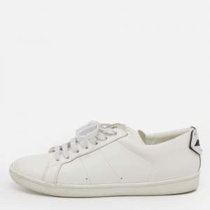 Pre Owned Saint Laurent White Leather And Snakeskin Embossed Leather Classic Lips Low Top Sneakers Size 37