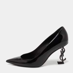 Pre Owned Saint Laurent Black Patent Leather Opyum Pointed Toe Pumps Size 36.5