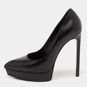Pre Owned Saint Laurent Black Textured Leather Janis Platform Pumps Size 35