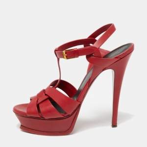 Saint Laurent Red Leather Tribute Sandals Size 39