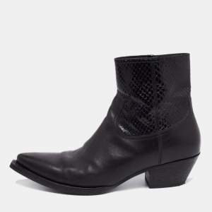 Pre Owned Saint Lauren Black Python And Leather Ankle Length Boots Size 46