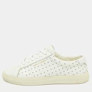 Pre Owned Saint Laurent White Leather Studded Accents Low Top Sneakers Size 36