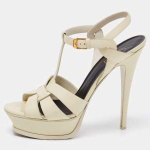 Saint Laurent Paris Off White Patent Leather Tribute Sandals Size 39