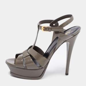 Saint Laurent Grey Patent Leather Tribute Sandals Size 39