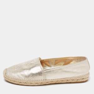 مملوكة مسبقًا Saint Laurent Light Gold Leather Embossed Logo Espadrille Flats Size 39.5