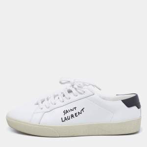 Pre Owned Saint Laurent White Leather Lace Up Sneakers Size 39.5