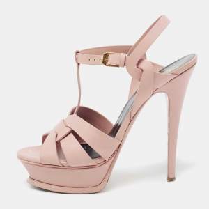 Pre Owned Saint Laurent Pink Leather Tribute Platform Sandals Size 37.5