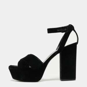مملوكة مسبقًا Saint Laurent Black Velvet Farrah Criss Cross Platform Sandals Size 39.5