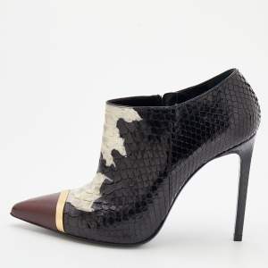Pre Owned Saint Laurent Multicolor Python Leather And Leather Pointed Toe Booties Size 40
