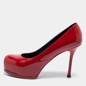 Saint Laurent Red Patent Leather Tribtoo Platform Pumps Size 37.5