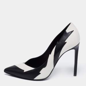 Saint Laurent Black/White Leather Janis Flash Pumps Size 39